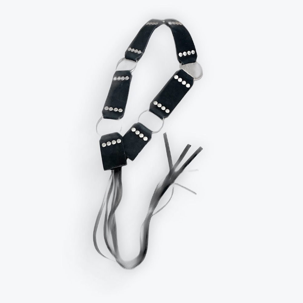 Black Studded Leather Braided Waist Belt